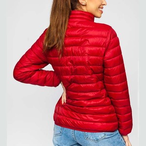 Women's Lightweight <b>Packable</b> Puffer <b>Jacket</b> Red Collar Horizontal Quilted Winter Coat Water-Resistant Padded Outerwear Parka - Product Image 4