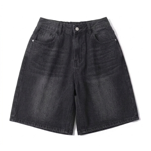 Shorts de Mezclilla de Cintura Alta, Lavado Oscuro, Corte Recto, Casuales de Verano para Hombre, con Bolsillos, Tela de Algodón Tejido, 2026 - Product Image 3