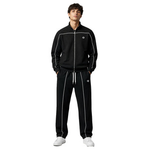 Fashion Contrast <b>line</b> 2 Piece Hoodies Sets for Men Wholesale Boxy Fit Custom Full Zip <b>Jacket</b> and Wide Leg Joggers Low MOQ Supply - Product Image 1