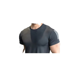 T-shirt sans manches pour homme, col rond, noir, coupe ajustée, séchage rapide, tricoté, couleur unie, longueur normale - Product Image 2
