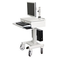 Troli Komputer Medis dengan Lengan Monitor LCD Gas Lift, Tempat CPU, Warna Putih, Kapasitas 2-7kg untuk Workstation Rumah Sakit, Kantor, dan Sekolah