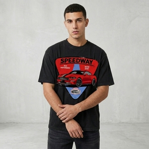 Nueva Camiseta Negra Estampada para Hombre, Manga Corta, Cuello Redondo, Informal, de Felpa, 280 Gramos, Corte Regular, Transpirable, Suave, Estilo Urbano, 100% Algodón - Product Image 2