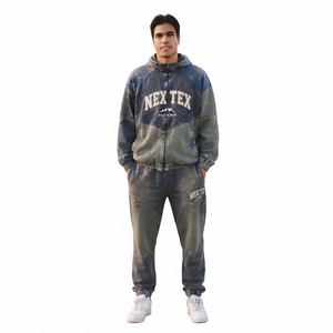 Survêtement à capuche pour homme, fermeture éclair intégrale, sweat-shirt et pantalon décontractés en coton pour homme - Product Image 1