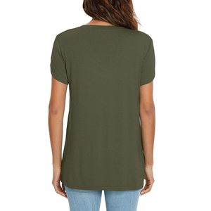 Camiseta Casual de Manga Corta con Cuello en V para Mujer, Corte Ajustado, Color Liso, Anti-Pilling, Transpirable, con Logotipo Personalizable - Product Image 5