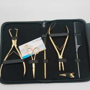 Kit de Pinzas para Extensiones de Cabello, Herramientas Metálicas de Color Dorado, Abridor de Microperlas con Tijeras y Pinzas de Tres Orificios - Product Image 1