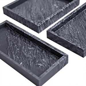 Plateau rectangulaire en marbre gris, pierre naturelle, décoration moderne de luxe pour la maison, plateau de service pour salle à manger, cuisine, salon - Product Image 5