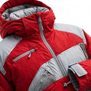 Men's <b>Red</b> Gray Hooded <b>Waterproof</b> Cotton-Filled Fleece <b>Jacket</b> Sporty Style Zipper Closure Autumn Outdoor - Product Image 5