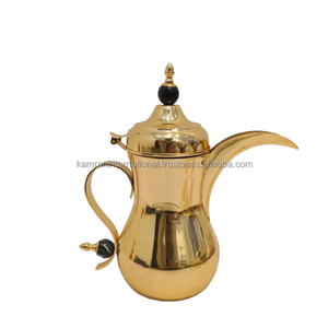 Carafe à café Dallah élégante plaquée or - Design minimaliste du bec oriental, poignée courbée, finition perlée noire, capacité 1L, avec couvercle - Product Image 3