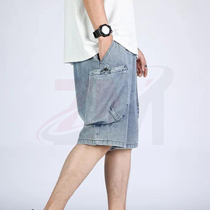 Men's Light Wash Denim Cargo Shorts Mid Waist Casual Summer Cotton Shorts With Pockets Breathable Woven Style - Product Image 5