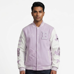 Custom Logo Canvas College Baseball <b>Jacket</b> for <b>Men</b> Windproof & Breathable Black Embroidery Winter Street Style - Product Image 1