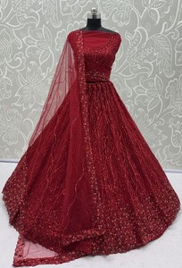Precio de Fábrica OEM Premium Lehenga Choli Rojo de Encaje Pesado, Traje Tradicional Étnico Indio con Lentejuelas para Fiesta Nupcial, Venta al por Mayor a Granel - Product Image 3