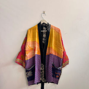 Robe kimono courte en soie pour femme, robe en soie sari, paréo de plage, tenue d'été, kimono doux - Product Image 1