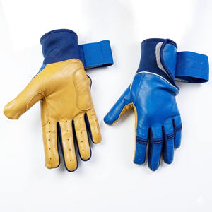 Venta caliente Guantes de béisbol Beige azul personalizados de calidad superior Guantes de bateo de cuero de puño largo profesional - Product Image 1