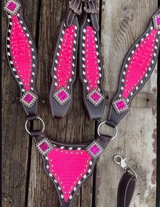 Ensemble de têtière et de collier de poitrine en cuir pour l'équitation occidentale, rênes incluses, qualité supérieure, durable et confortable, pour l'équitation - Product Image 2