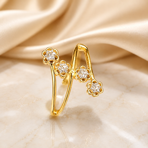 Luxury 14K <b>Gold</b> Floral Vine <b>Ring</b> with Sparkling CZ Flower Stones Elegant Bridal Party Jewelry for Women - Product Image 1