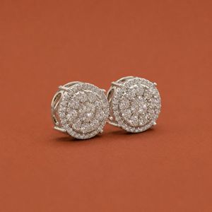 S925 Moissanite Round <b>Halo</b> <b>Earring</b> with Clustered Brilliant Design - Product Image 2