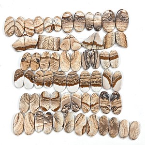 Cabujón de jaspe con imagen natural par de piedras preciosas de corte ovalado a juego sueltas Parte posterior plana lote al por mayor imagen cabujón de jaspe - Product Image 1