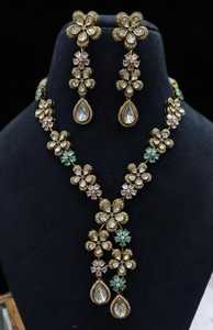 <b>Indian</b> Brass Gold Plated Flower Shape Jewelry Set-Trendy Daily Wear for Women Adjustable Necklace Earrings Set for Anniversary - Product Image 3