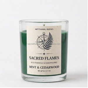Bougie en verre en cire de soja coulée à la main, parfumée menthe et bois de cèdre, marque privée, en gros, cire verte en vrac - Product Image 5