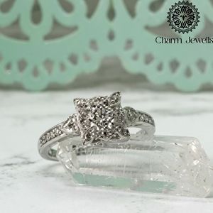 Bague de fiançailles éternité en moissanite Charm Jewels, argent 925, monture à griffes en or 14K, taille coussin, classique pour femme, IGI 3g - Product Image 1