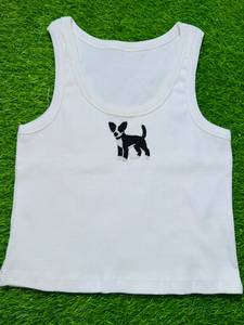 Custom French Bulldog Beaded Embroidery Ribbed Cotton Tank Top Women Summer Sleeveless Crop <b>Shirt</b> Best Price Wholesale Supplier - Product Image 1