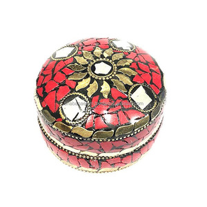 กล่องใส่เครื่องประดับงานฝีมือ ดีไซน์สวยงามเป็นธรรมชาติ สำหรับเก็บเครื่องประดับ กล่องอะลูมิเนียมทรงกลมตกแต่ง จากอินเดีย - Product Image 5