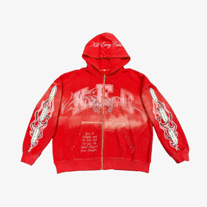 Men <b>Red</b> Tie Dye Zip-Up Hoodie & Jogger Pants Streetwear Unisex Full Sleeve Sweatsuit - Product Image 3