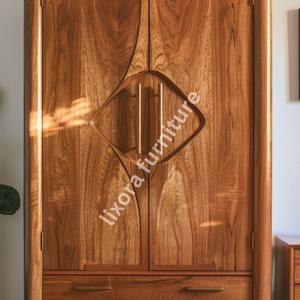 Luxury Handcrafted Solid Wood 2 Door <b>Wardrobe</b> Mid Century Modern Design Premium Finish Armoire - Product Image 2