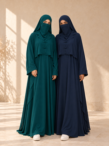 Abaya longue en mousseline rose poudré Mishkat Couture avec voile intégral, poignets à volants, extensible dans quatre directions, manches longues, pour femme, tenue islamique modeste - Product Image 6