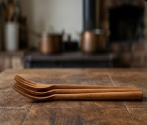 Ensemble de fourchettes à dessert en bois artisanal, manche long, bois naturel, ustensiles de table réutilisables, vaisselle de cuisine, ensemble de fourchettes à salade de fruits - Product Image 6