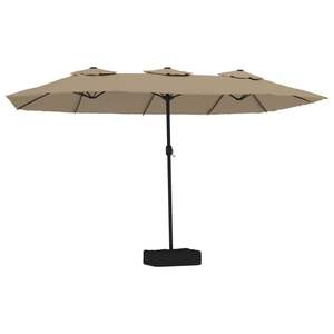Parasol de jardin en polyester taupe et gris foncé avec base en fer thermolaqué – Élégant parasol de terrasse - Product Image 2