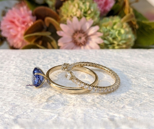Anillo de Diamante Azul Ovalado Cultivado en Laboratorio VVS1, Corte Oval, Estilo Trillón, Conjunto de Joyería Nupcial, Banda de Oro de 14K para Mujer, Regalo de Aniversario de Bodas - Product Image 6