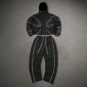 Men Sports Windbreaker Suit Midweight Windproof Eco-Friendly Nylon/Polyester Hip Hop Reflective Pipping Jacket Baggy <b>Pants</b> Set - Product Image 4