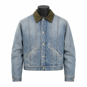 Chaqueta Vaquera Unisex Personalizada, Diseño Sólido, Otoño, 100% Algodón, Cierre Frontal con Cremallera, Logotipo, Estilo Vintage Desgastado, Ropa Casual Urbana - Product Image 1