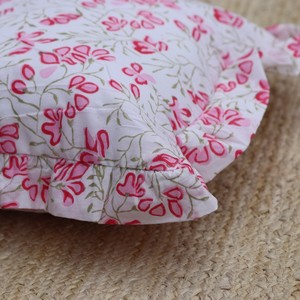 Floral Ruffle Cushion Cover Rectangle Bohemian Style Home Decor Pillowcase Pink and <b>White</b> Pattern 100% Cotton Breathable - Product Image 2