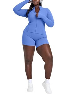 Veste de yoga personnalisée OEM pour femme, manches raglan, grande taille, fermeture éclair intégrale, col montant, trous pour les pouces, coupe ajustée, respirante, extensible dans les quatre sens - Product Image 3