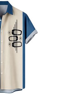 Chemise à manches courtes boutonnée à rayures verticales bleues et beiges, imprimé géométrique, décontractée, été, homme, fabricant OEM, sur mesure, en gros - Product Image 4