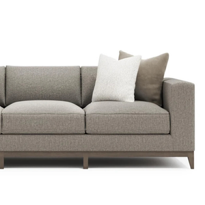 Sofá moderno de tela de tres plazas con patas de madera, respaldo firme y brazos cuadrados para sala de estar - Product Image 3