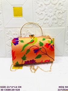 Handmade Embroidered <b>Clutch</b> Bag with Magnetic Closure and Chain Strap | Designer Ethnic <b>Wedding</b> Party Handbag for Women - Product Image 2