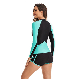 Ensemble 3 pièces de protection solaire pour femme : haut de bain athlétique à manches longues, soutien-gorge de sport et short taille haute – Tenue de sport d'extérieur respirante UPF50 - Product Image 6