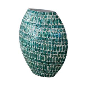 Jarrón Redondo de Cerámica Hecho a Mano con Incrustaciones de Mosaico Verde en Forma de Lágrima, Decoración para Mesa - Product Image 3