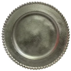 High trending Round <b>Metal</b> Charger Plate with Beaded <b>Edge</b> Vintage Design Handmade for Party Table Setting charger plate - Product Image 1