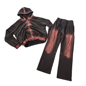 Ensemble de survêtement vintage personnalisé délavé à l'acide, pantalon évasé et sweat à capuche 2 pièces, ensemble de jogging respirant - Product Image 1