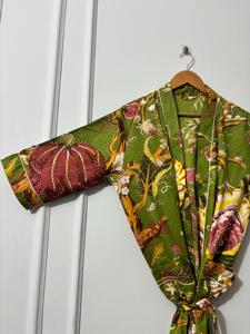 Kimono de Algodón con Estampado Floral, Cuello en V, Manga Larga, Secado Rápido, Ligero, para Primavera, Ideal para Damas de Honor - Product Image 2