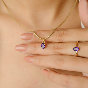 18K Gold Amethyst Combo Jewelry Set with <b>Garnet</b> Diamond & Freshwater Pearl - Product Image 3