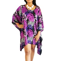 Modisches Damen Rayon Poncho-Kleid mit Blattmuster, offene Seiten, Poncho-Ärmel, Strandkleid für den Sommer