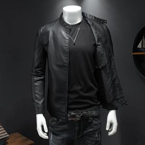 Chaqueta de Cuero Negra para Hombre, Estilo Café Racer, Corte Ajustado, Cuello Alto, Piel de Cordero Genuina, Prenda Exterior para Motociclistas, Ecológica y Transpirable - Product Image 4