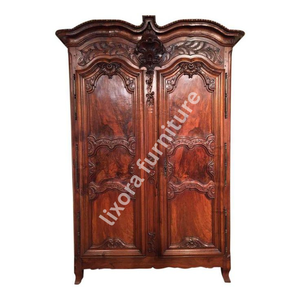Armario de Madera Maciza de Lujo Hecho a Mano con 2 Puertas, Tallado Ornamentado de Estilo Barroco Francés, Armario Antiguo de Caoba - Product Image 5
