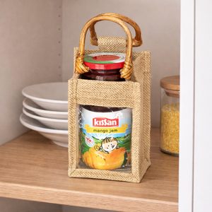 Custom 4 Compartment <b>Small</b> Jute Wine Tote Bag Non Woven Handles Bottle Carrier <b>Jar</b> Storage Plain Logo Promo Gift Shopper - Product Image 5