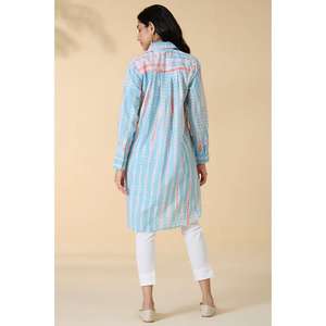 Chemise Kurti en coton imprimé pour femmes, longue, boutonnée, avec fentes latérales, tenue décontractée d'été - Product Image 4